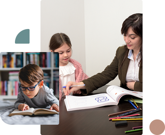 Nuria Cueto Méndez en terapia con una niña. Collage de fotos